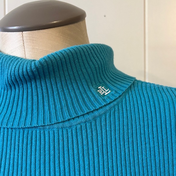 Ralph Lauren Turquoise Ribbed Turtleneck Sweater - Picture 2 of 6